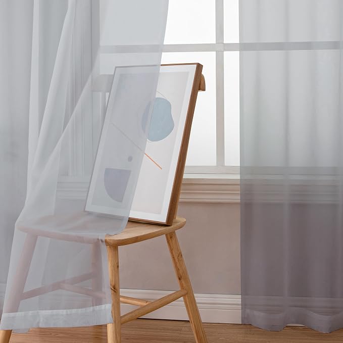 Simplebrand Light Grey Sheer Curtains 84 Inches Long, Light Filtering Rod - Image 4