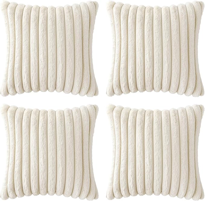 MIULEE Faux Fur Plush Decorative Throw Pillow Covers 20x20, Cream White | Set - Image 7