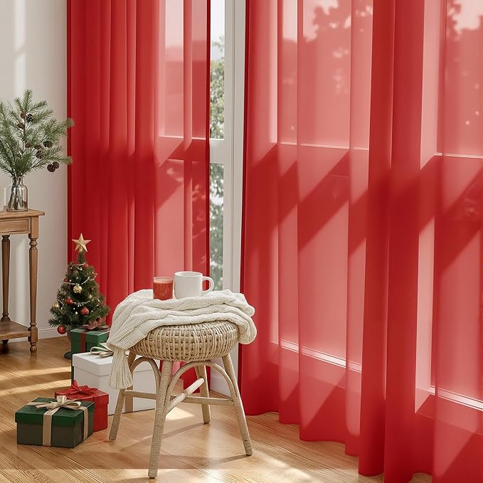 MIULEE Red Christmas Sheer Curtains 84 Inches Long 4 Panels 42 x 84 Inches | - Image 5