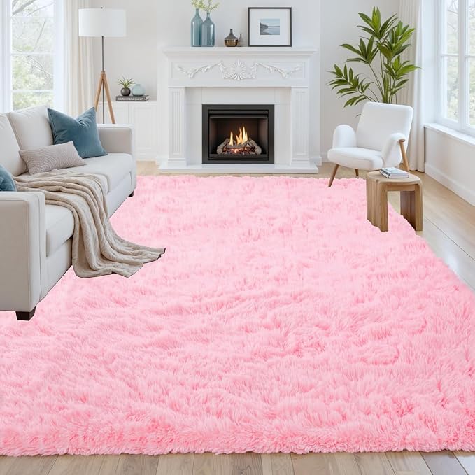 6x9 Fluffy Shag Area Rugs for Living Room Bedroom: Soft Carpet Light Pink | by CarpetAddColortoYourLife