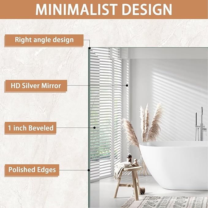 Frameless Mirror for Bathroom Vanity,14x18in Wall Mounted Mirrors for Over Sink Decorative Rectangular Frameless Mirror,With Polished Edge,Hangs Horizontally Or Vertically,Entryways,Room,Shatterproof