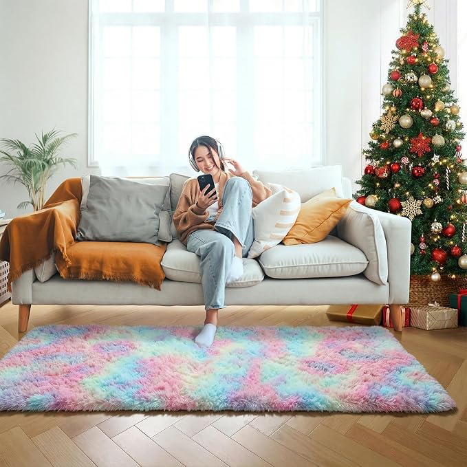 Rainbow Runner Rugs for Girls Bedroom Living Room, 2x6 Fluffy Soft Area Rug | - Image 8