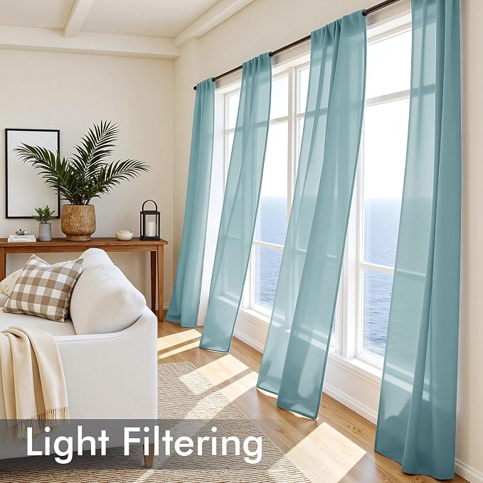 MIULEE Dusty Blue Sheer Curtains 96 Inches Long 4 Panels 42 x 96 Inches | Light - Image 4