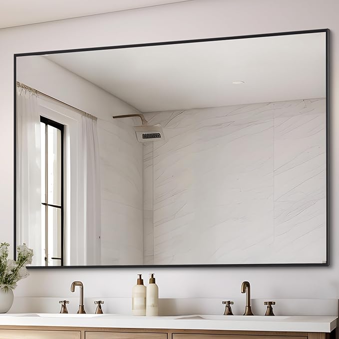 Black Bathroom Mirror for Wall, 36x48 Inch Rectangle Mirrors with Metal Frame, Modern Vanity Wall Mirror Decor for Entryway Hangs, Bathroom Living Room Horizontal or Vertical