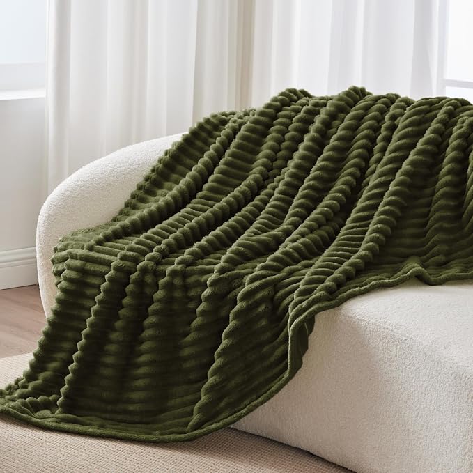 BEDELITE Striped Fleece Throw Blanket, Olive Green, Soft Cozy, Lightweight Warm - Image 8