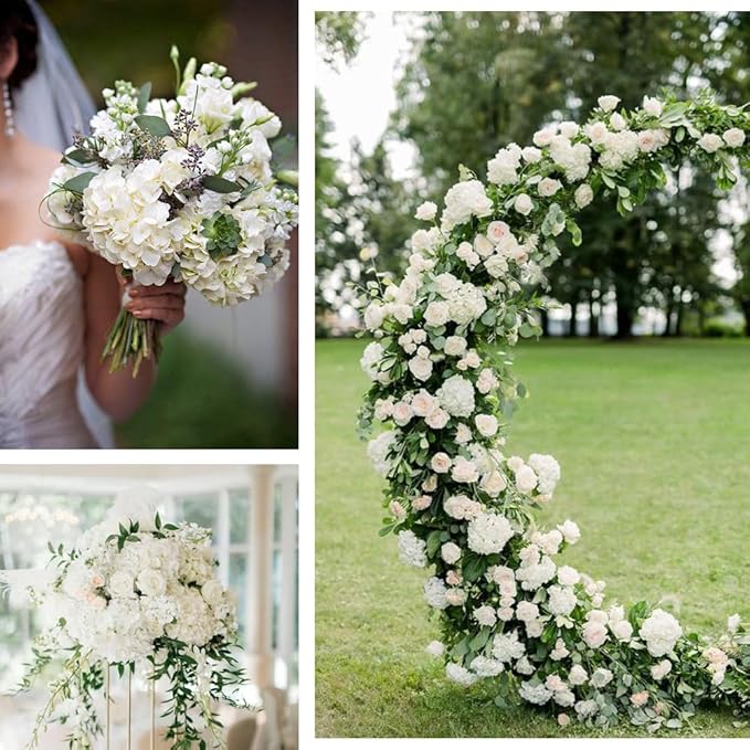 20 Pcs White Hydrangea Artificial Flowers Bulk, Faux Hydrangea Flowers Heads, Artificial Fake Silk Hydrangea Flowers with Stems, White Flowers Artificial for Decoration Wedding Décor