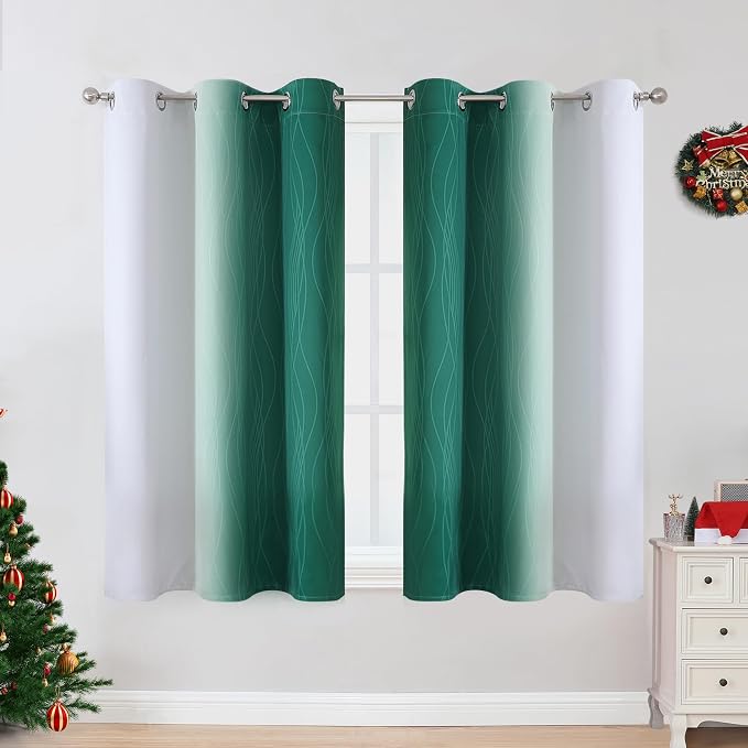 Green and Greyish White Blackout Curtains 42Wx54L 2 Panels | Ombre Curtains - Image 2