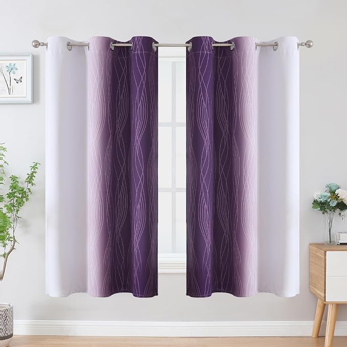 Purple and Greyish White Ombre Blackout Curtains - Image 2