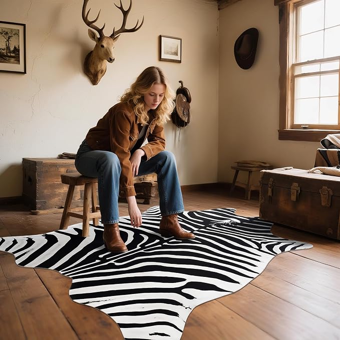 Faux Zebra Rug, Large Zebra Print Rug Animal Hide Rugs, 7 x 6.2 Ft | Print Hide - Image 8