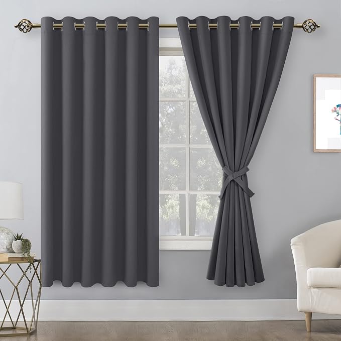 Grommet Blackout Curtains for Bedroom, 70 x 63 Inches, Dark Grey | Thermal - Image 8