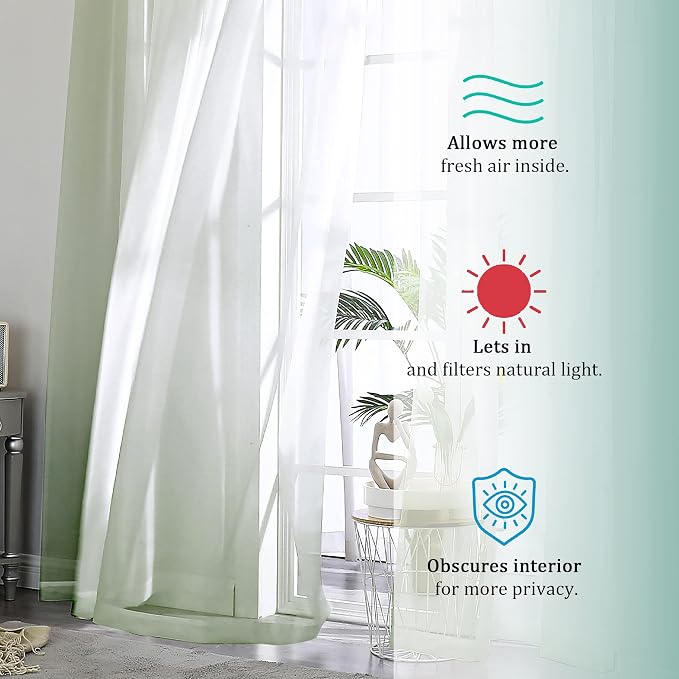 2 Pieces Sage Green Sheer Curtains 108" Length - Image 6