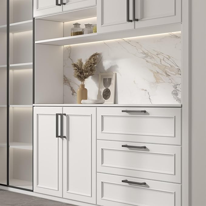 goldenwarm 10 Pack 18 Inch Black Cabinet Handles Matte Black Drawer Pulls Stainless Steel Cabinets Hardware Square Bar Modern for Kitchen Bathroom Cupboard