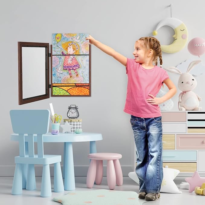 [3-Pack] Kids Art Frames, 8.5x11 Front Opening Kids Artwork Frames Changeable, Brown Artwork Display Storage Frame for Wall, Holds 50 Pcs, for 3D Picture, Crafts, Hanging Art, Portfolio
