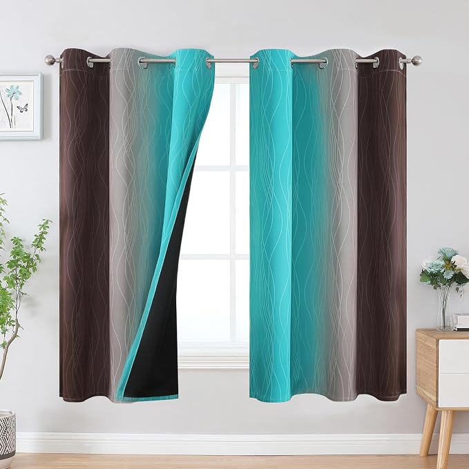 Brown and Teal Ombre Blackout Curtains by ESTELARTEXTILER