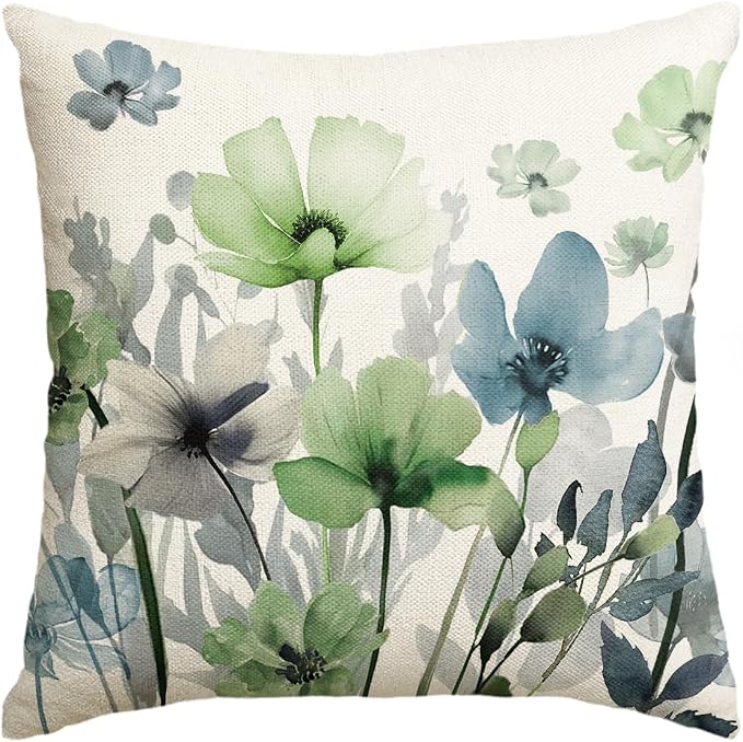 AVOIN colorlife Poppy Flowers Chinoiserie Throw Pillow Cover 18x18 Inch | Blue by AVOINcolorlife