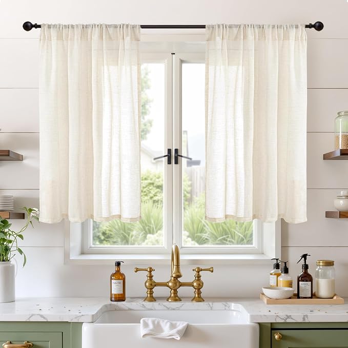 BGment Beige Linen Semi Sheer Curtains 42X40 Inch Length 2 Panels | Cream Light by BGment
