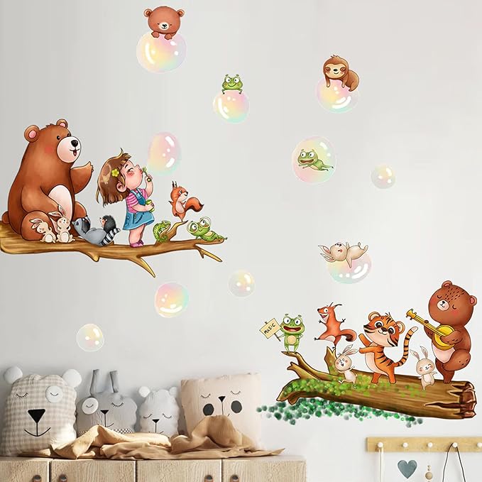 Cute Animal Wall Stickers Decals Kid Room Nursery Baby Bedroom Décor (Girl Blowing Bubbles)