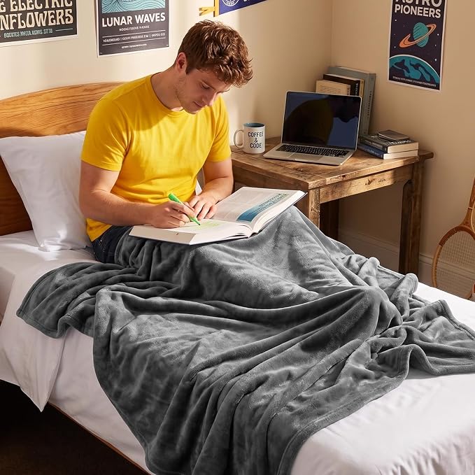 Utopia Bedding Ultra Soft Fleece Bed Blanket Twin XL Size Grey | College Dorm - Image 4