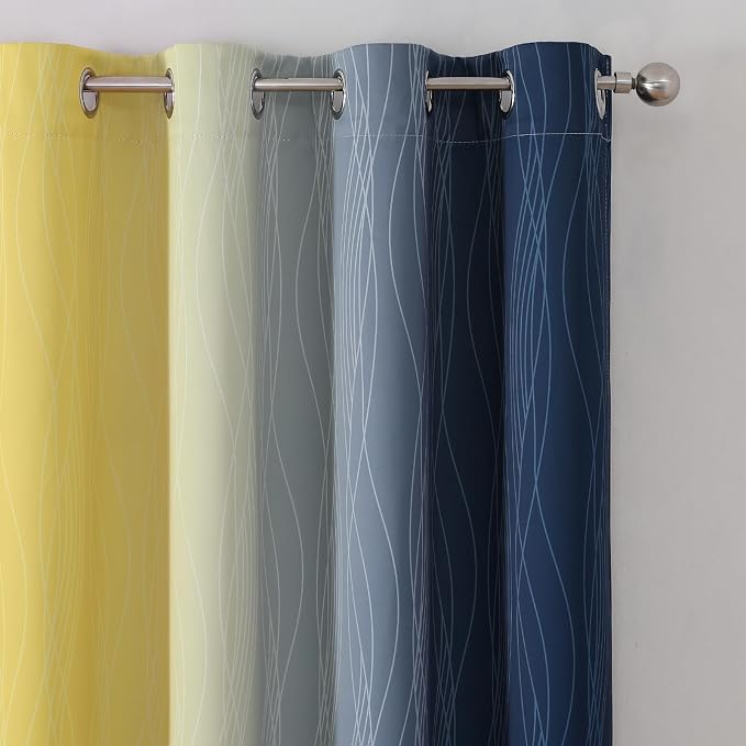 Navy Blue and Yellow Ombre Blackout Curtains - Image 4