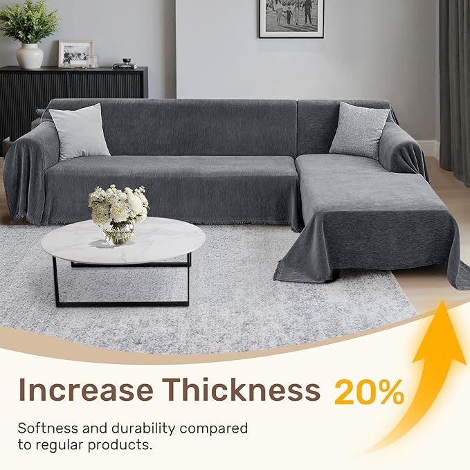 2 Pieces Sectional Couch Covers L Shaped Cover XXL Dark Gray | Thick Washable - Image 3