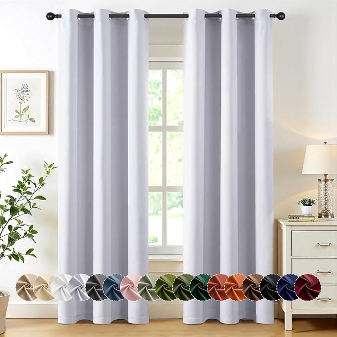 MIULEE Blackout Curtains for Bedroom 2 Panels 34x72 Inch Long Greyish White | by MIULEE