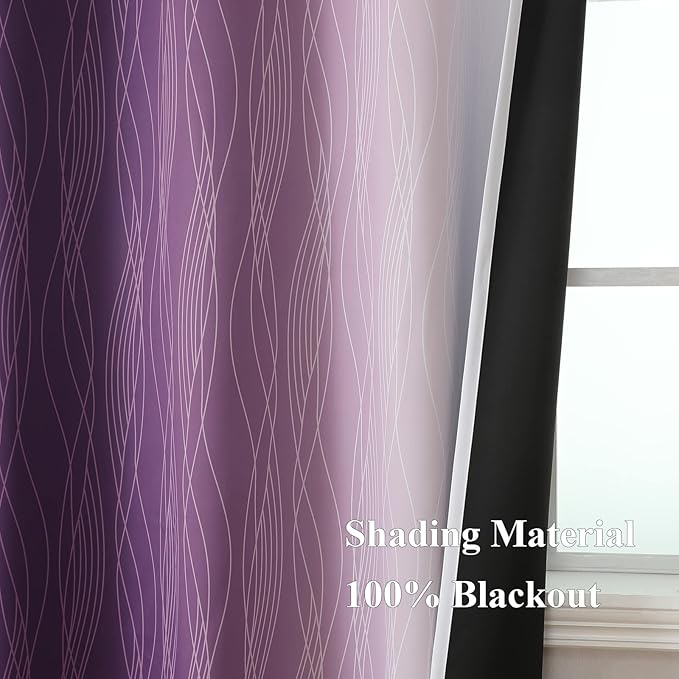 Purple and Greyish White Ombre Blackout Curtains - Image 5