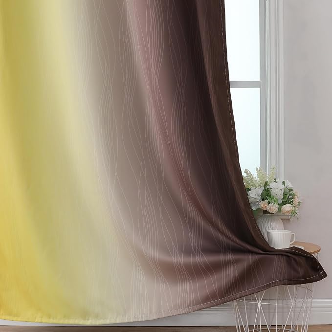 Brown and Yellow Blackout Curtains 52Wx96L Inch 2 Panels | Thermal Insulated - Image 6
