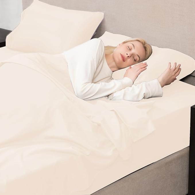 Mejoroom Queen Size Sheet Set - Soft Microfiber Bed Sheets,Deep Pocket Fitted Sheet, Soft, Breathable, Wrinkle & Fade Resistant - 4 Piece (Queen, Cream)