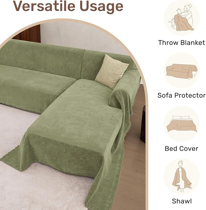 2 Pieces Sectional Couch Covers L Shaped Cover XXXL Light Sage | Thick Washable - Image 6