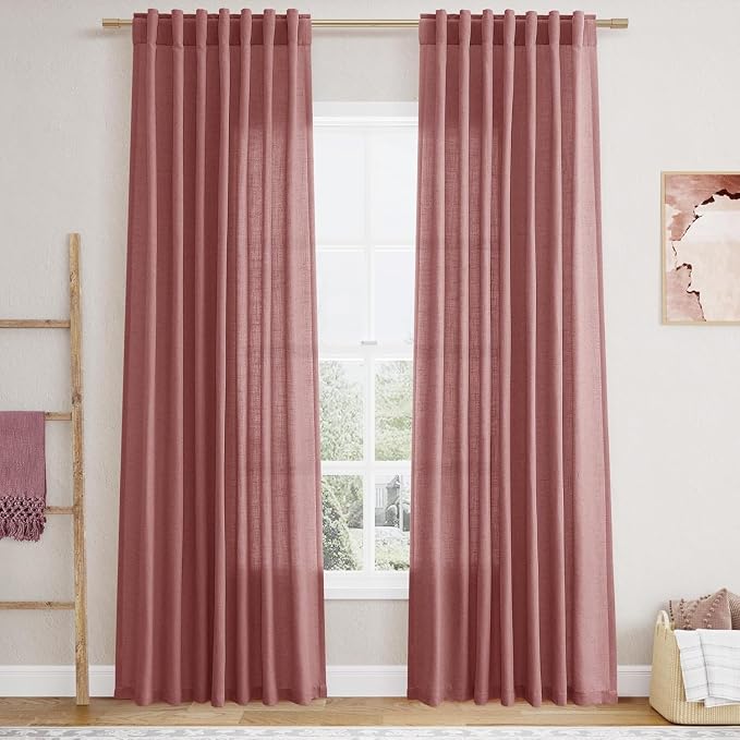 Canyon Rose Linen Curtains 80 Inch Length by Nanspring