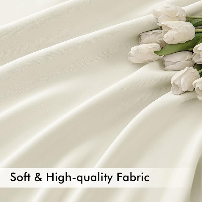 MIULEE Cream Back Tab Blackout Curtains 52x120 Inch Long 2 Panels Set | Rod - Image 6