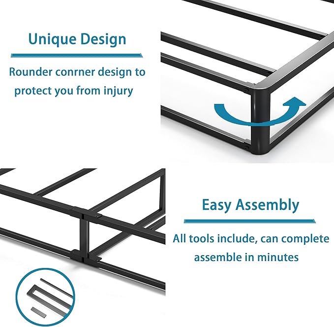 King Size Box Spring and Cover Set, 9 Inch High Profile Metal BoxSpring, Heavy Duty Structure Mattress Foundation, Noise Free, Non-Slip, Easy Assembly
