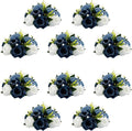10Pcs Fake Flower Ball Arrangement Bouquet, 9.5" 15 Heads Plastic Roses with Base,Suitable for Parties Valentine's Day Wedding Centerpiece Flower Rack and Home Décor (Dusty Blue & White)