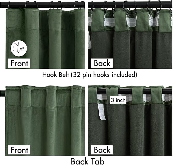 MIULEE Velvet Curtains 50W x 90L 2 Panels Olive Green Blackout Curtains | - Image 3
