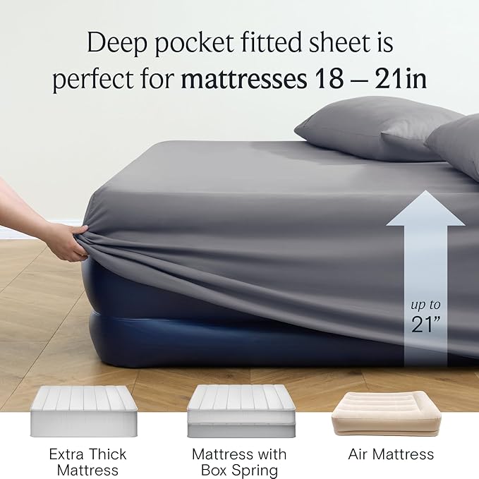 LuxClub 4 PC California King Size Sheet Set Bed Sheets Deep Pockets Wrinkle Free Cooling Sheets Machine Washable Hotel Bedding Silky Soft - Light Grey California King
