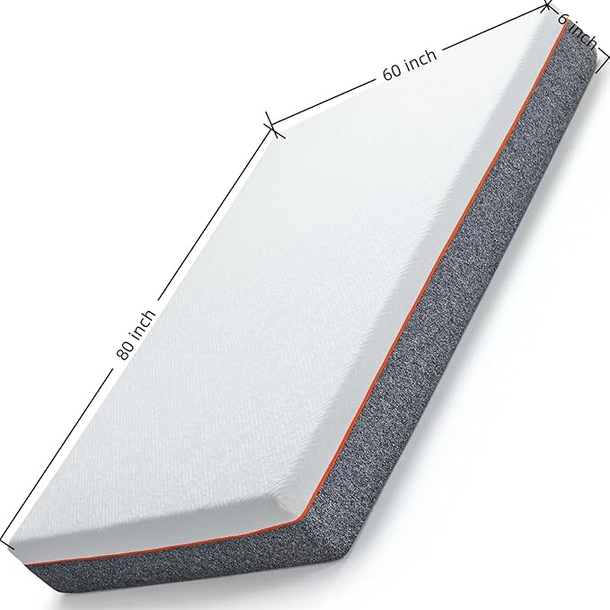 Marsail 6 Inch Queen Size Mattress, Cooling Gel Memory Foam, Fiberglass Free Breathable Cooling Bed Twin Mattress, Medium-Firm in A Box