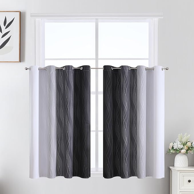 Black and Greyish White Ombre Blackout Curtains - Image 2