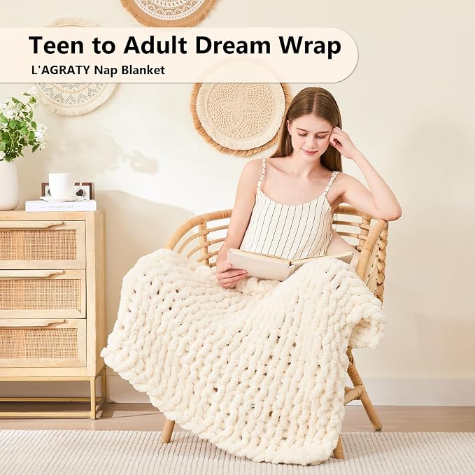 L'AGRATY Chunky Knit Throw Blanket - Image 3
