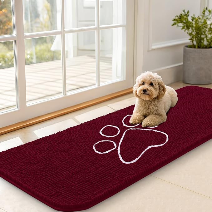 OLANLY Dog Door Mat for Muddy Paws 70x35, Paw Print Design Chenille Mud Mat | - Image 6