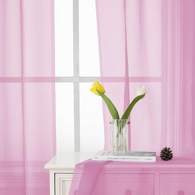 Sheer Curtains 96 Inches Long 2 Panels, Light Pink Farmhouse Voile Curtain - Image 8