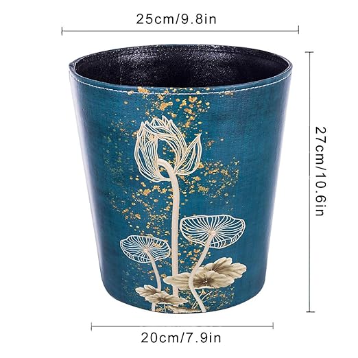 10L/2.64 Gallon Trash Can, Decorative Waste Basket, PU Leather Waste Paper Basket, Waterproof Garbage Can for Bathroom, Bedroom, Office, Kitchen and Living Room - Lotus