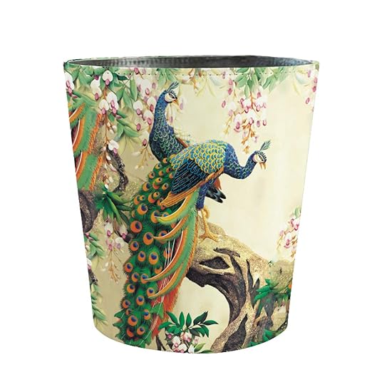 10L/2.64 Gallon Trash Can, Decorative Waste Basket, PU Leather Waste Paper Basket, Waterproof Garbage Can for Bathroom, Bedroom, Office, Kitchen and Living Room - Peacock-4