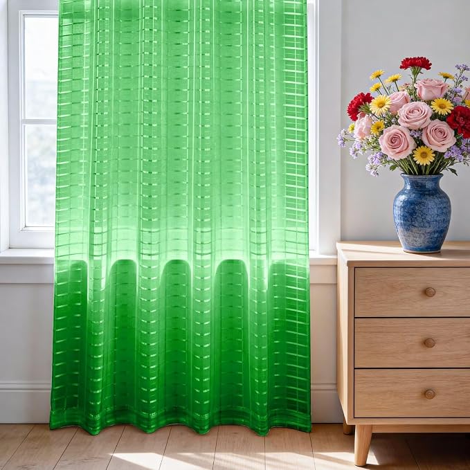 SpaceDresser Check Sheer Curtains 63 Inches 2 Panels Set, Rod Pocket Plaid - Image 3
