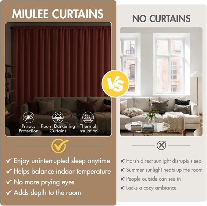 MIULEE 4 Panels Set Burnt Orange Blackout Curtains 63 Inch Length Bedroom | - Image 8
