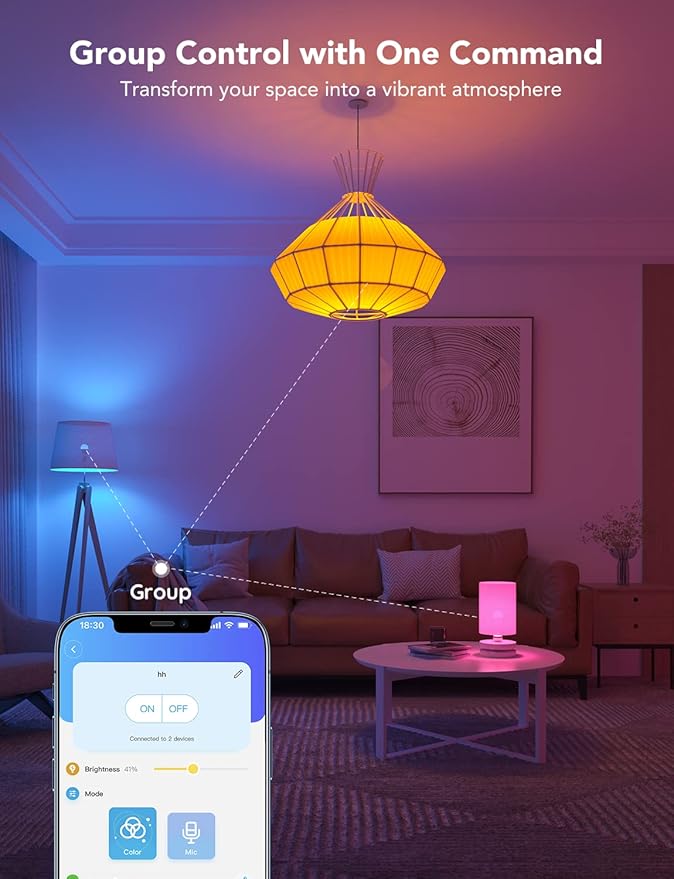 Govee Smart Light Bulbs, WiFi & Bluetooth Color Changing Light Bulbs, Music Sync, 16 Million DIY Colors RGBWW Color Lights Bulb, Work with Alexa, Google Assistant Home App, 800 Lumen, 6 Pack