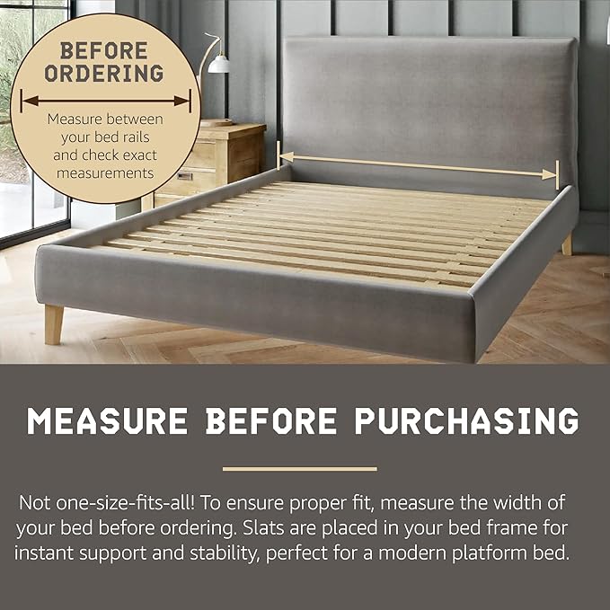 Hercules Xtreme Heavy-Duty Solid Pine Wood Platform Bed Support Slats, King Size - Mattress Support, No Box Spring or Bunkie Board Needed, Easy Assembly