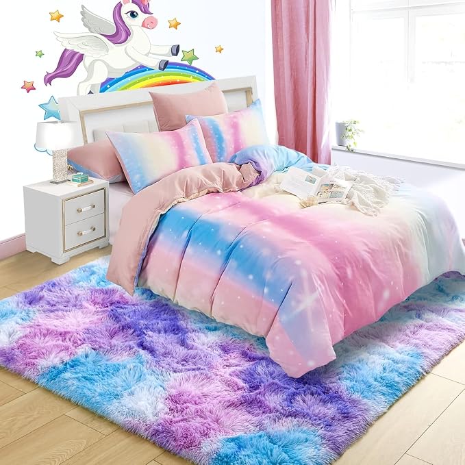 Noahas 6x9 Large Tie-Dyed Blue Purple Pink Fluffy Area Rug Non-Slip - Image 3