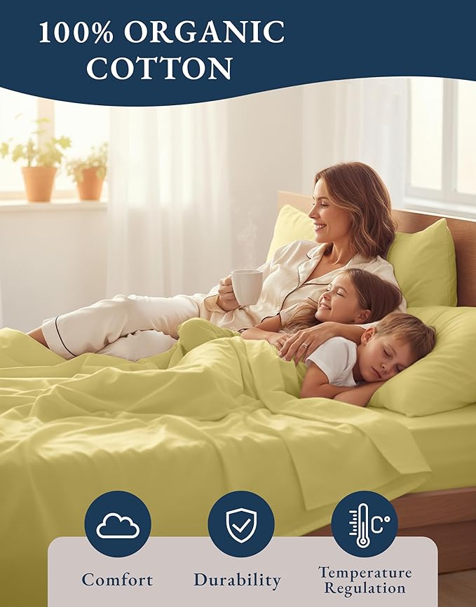 LANE LINEN 100% Organic Cotton Vintage Pre Washed Bed Sheets Full Size, Eco Friendly Sustainably Produced, Machine Washable Naturally Temperature Regulating Full Size Bedding- Cocoon