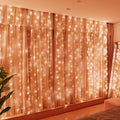 HXWEIYE 300LED Fairy Curtain Lights, 9.8x9.8Ft USB Plug-in 8 Modes Christmas String Hanging Lights with Remote for Bedroom Backdrop Wedding Party Indoor Wall Decor, Orange, Standard
