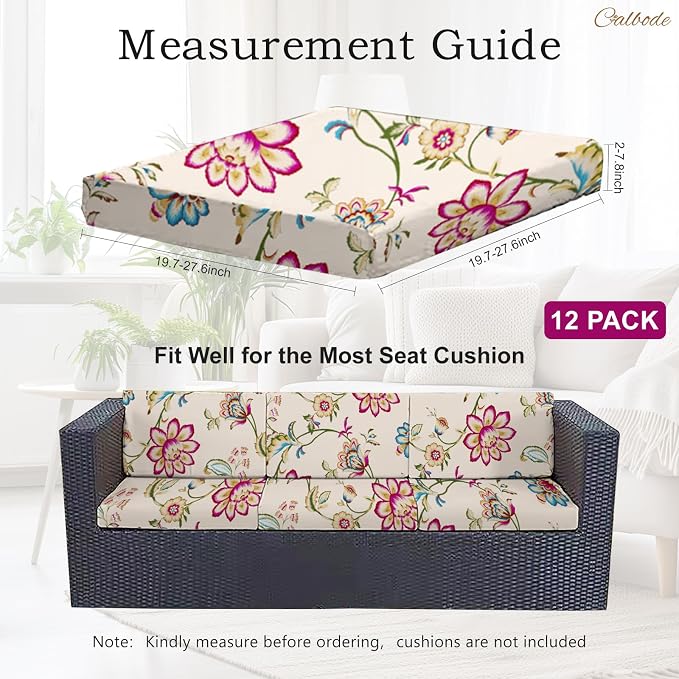 CALBODE 12pcs Single Seat Floral Print Outdoor Sofa Cover, Waterproof Elastic - Image 2